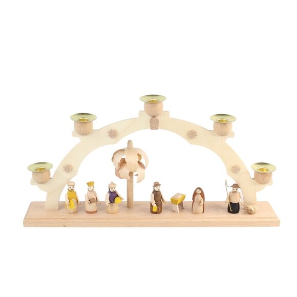 Wooden Straco Christmas Nativity Scene Arched 5-Candle Holder Made in Germany - Picture 1 of 12